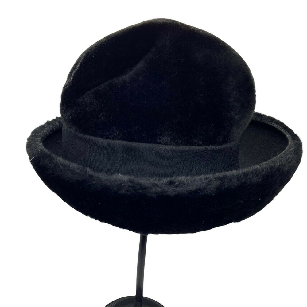 Retro Derby Hat Vintage Chesterfield Original Womens Black Fur Fitted Size 6 3/4